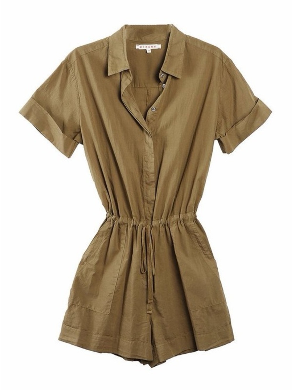 Xirena Short Sleeve Utility Romper in Olive